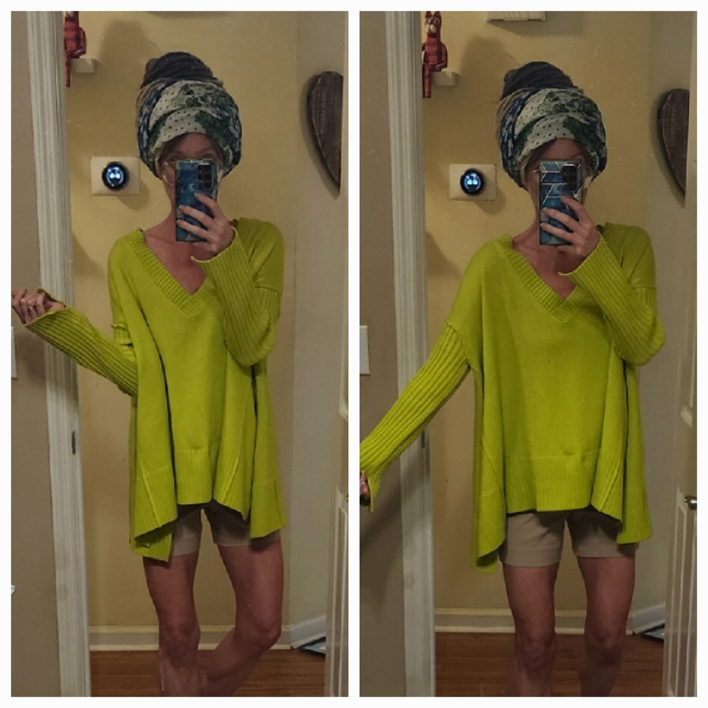 OVERSIZED Free People Bright Neon Lime Green Tunic Sweater